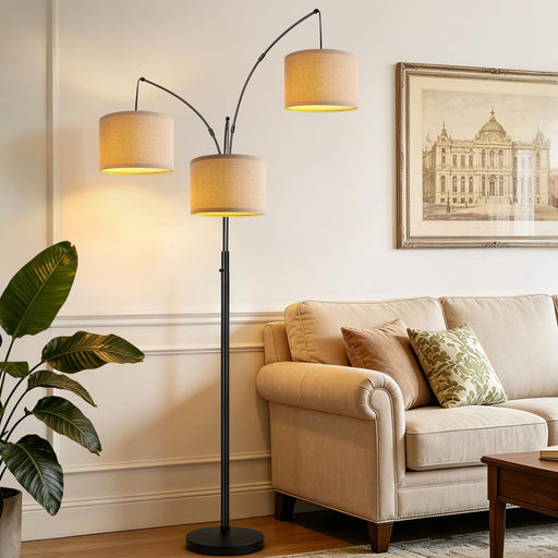 Dimmable Ultra-Tall Arc Floor Lamp Beige-Tone Shade