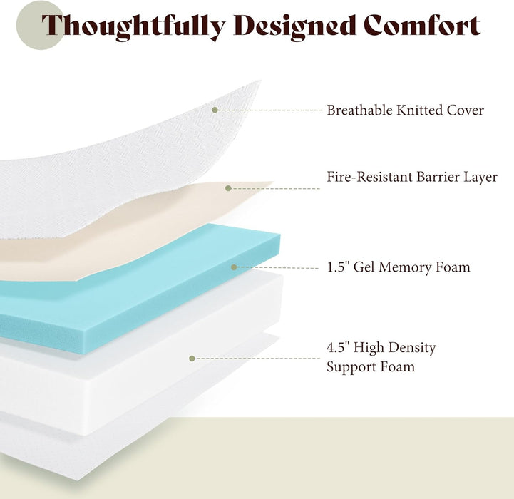 6" Queen Tri-Fold Memory Foam Mattress with Cooling Gel