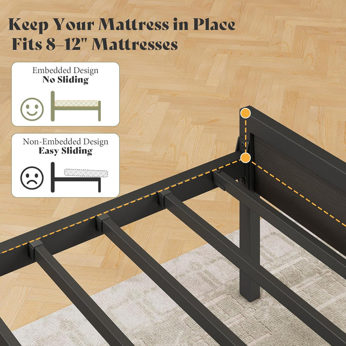Full Size Bed Frame with Storage Headboard & Charging Station, Industrial Metal Platform Bed with Large Under-Bed Storage, Heavy Duty Slats, No Box Spring Needed, Black