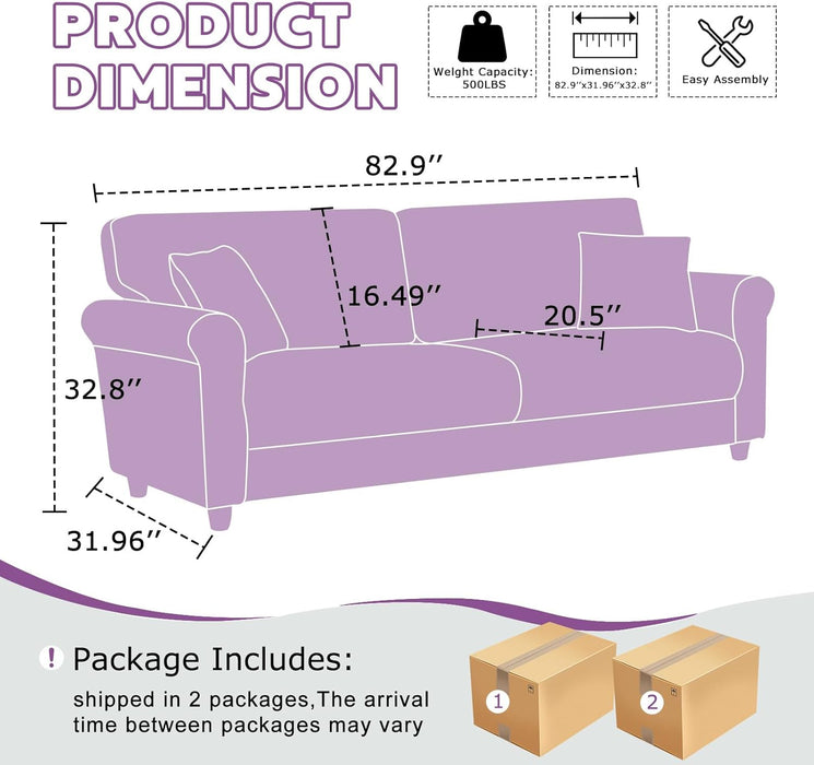 Deluxe Velvet 83 Inches Luxury Loveseat PurpleShade