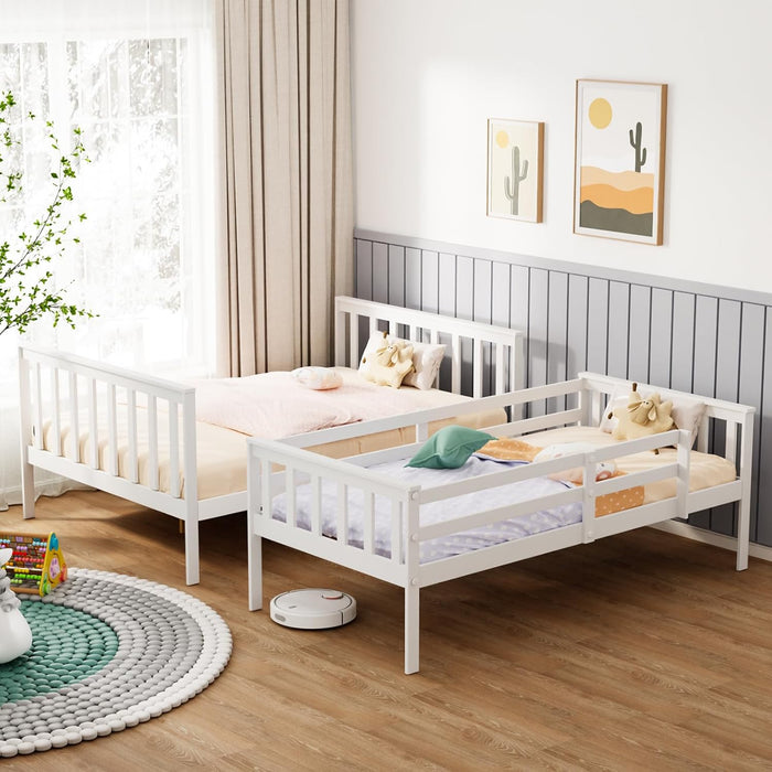 Convertible Twin over Full Bunk Bed for Kids Children Teens Adults, Solid Wood Bunk Bed Frame with Ladder and Guard Rail Space Saving Beds Frames for Bedroom (Mattress Not Included)