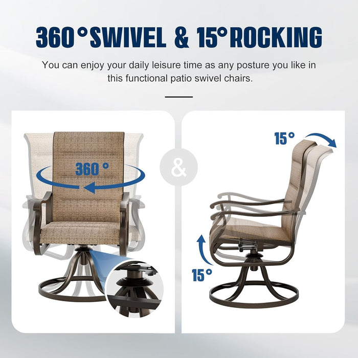 Patio Swivel Chairs Set of 4,Padded High Back Outdoor Chairs,Brown