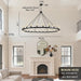 70" 24-Light Black Wagon Wheel Chandelier for High Ceilings Living Room