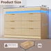 Dresser for Bedroom 6 Drawers with RGB LED Lights and Charging Station, 47.2" Wide Fluted Wooden Chest of Drawers, TV Stand Closet Clothes Storage Organizer for Living Room, Hallway, Oak