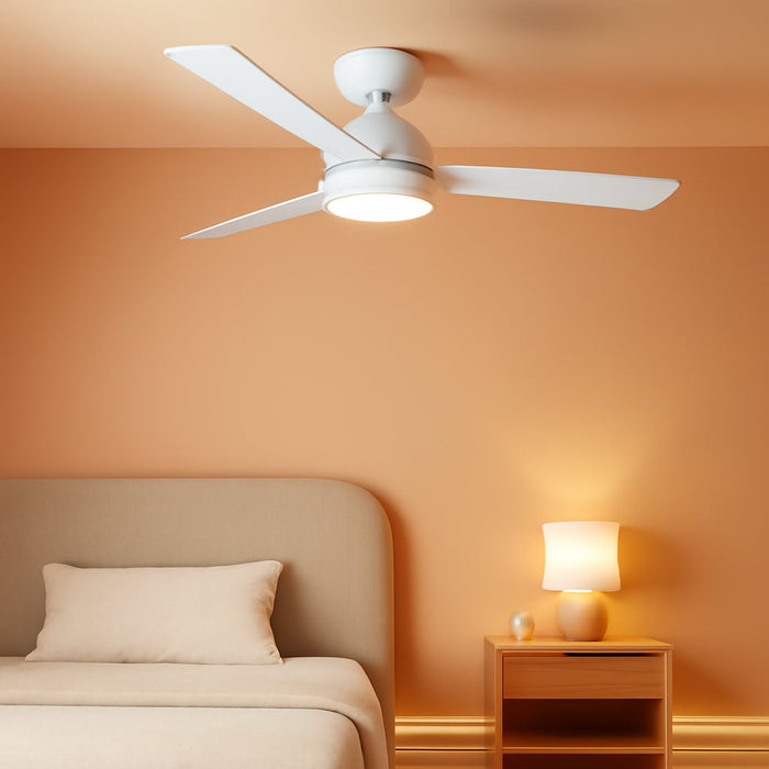 46 Inch Ceiling Fans with Lights and Remote/App Control, Low Profile Ceiling Fan with Light, Flush Mount, 3CCT, 3 Reversible Blades 6 Speeds Modern Ceiling Fan for Bedroom Living Room, White