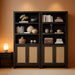 71" Tall Bookcase 5 Tier Rattan Bookshelf with Doors for Library | Farmhouse Storage Book Shelf with Adjustable Shelves Large Book Case Bookshelves for Living Room Home Office Bedroom Kitchen
