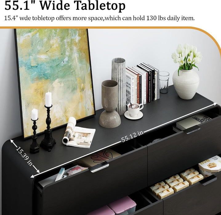 6-Drawer Dresser for Bedroom, 55" Wide Wooden Chest of Drawers Modern Dressers & Chests of Drawers for Living Room, Entryway, Home Office