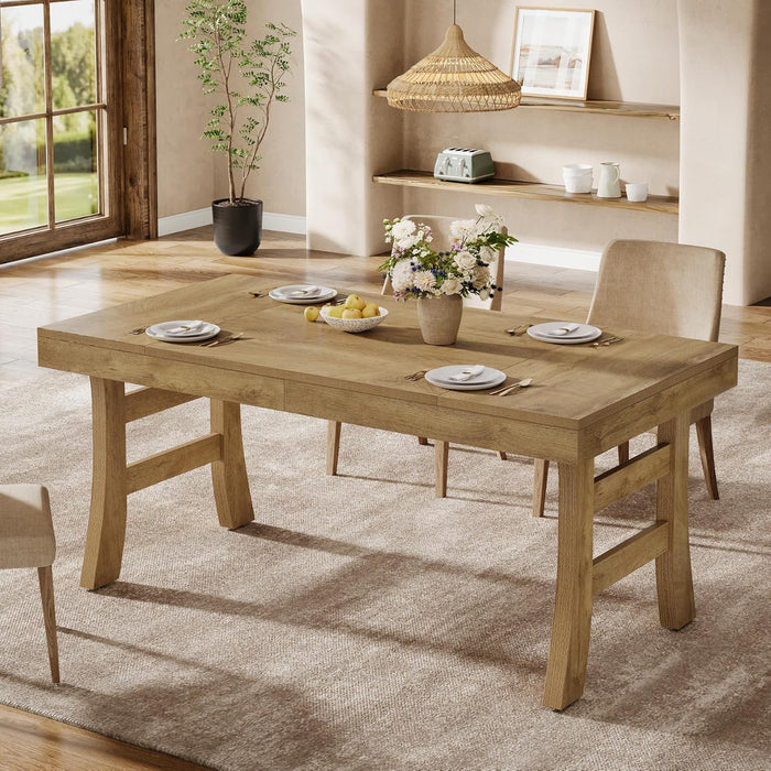 63-Inch Dining Table for 4-6 People, Farmhouse Rectangular Large Kitchen Dinner Eating Table with Sturdy Legs for Home Kitchen, Dining Room, Light Brown