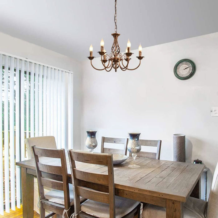 Farmhouse Chandelier Bronze, Rustic 6 Light French Country Iron Pendant Light Fixture, Vintage Metal Chandelier for Dining Room Kitchen Living Room Bedroom Hallway, E12 Base