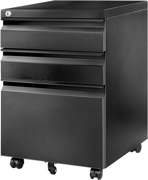 FLEXISPOT 3-Drawer Metal Mobile Filing Cabinet for Home Office - under Desk Storage with Lock Keys - Legal/Letter/A4 File Organizer - Fully Assembled except Wheels - Black