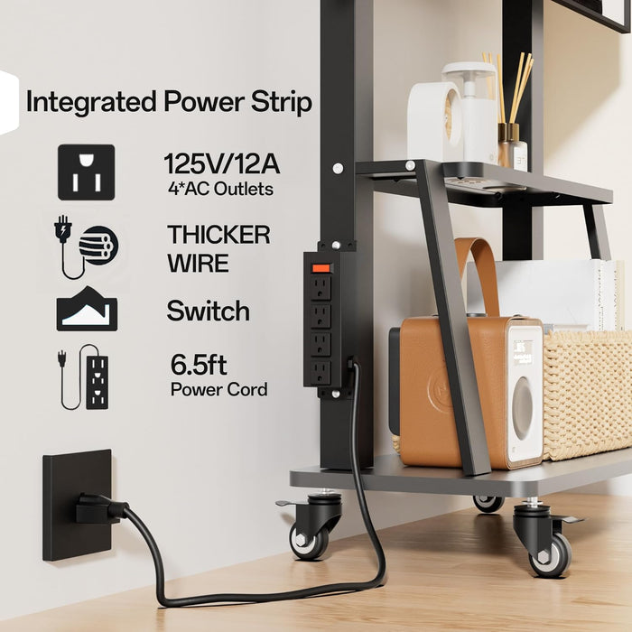 Mobile TV Cart with Power Outlet, Rolling TV Stand on Wheels for 32-75 Inch Television, Mobile TV Stand Height Adjustable,15° Adjustable Viewing Angle,Max 130LBS, Vesa Max 600×400