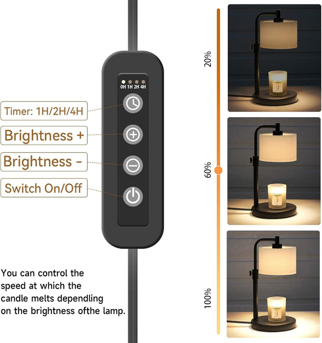 Candle Warmer Lamp with Timer, Candle Wax Warmer Adjustable Height Candle Lamp Warmer for Jar Candles, Christmas Gifts House Warming Gifts for Women (Black-Upgrade)