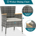 5 Piece Patio Dining Set, Wicker Patio Conversation Set with Wooden Table Top, Outdoor Table and Chairs with Soft Cushions for Backyard, Deck and Garden, Grey Wicker