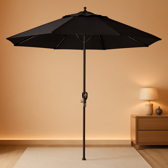 12-Year Protection 9-Ft Outdoor Patio Umbrella, Sunbrella Fade-Resistant Acrylic Fabric, Auto Tilt and Crank, Heavy-Duty Aluminum Frame/ Reinforced Ribs, Bronze Pole, Black