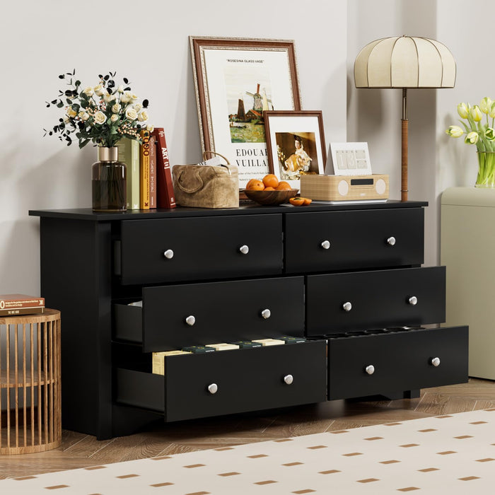 Contemporary Solid Wood Dresser Black With Storage