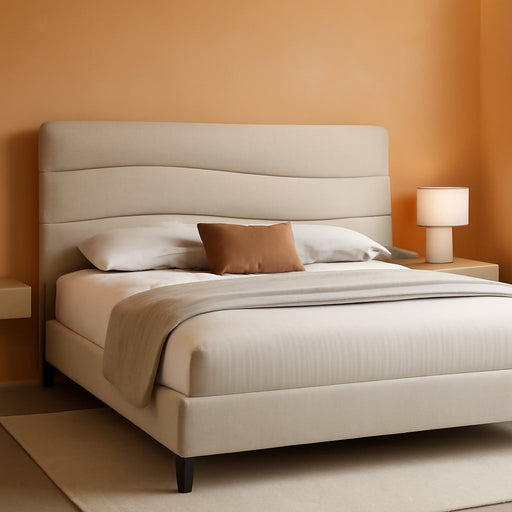 Queen Size Bed Frame, Upholstered Queen Bed Frame with Charging Stations, Storage Headboard Adjustable, Bedroom, Apartment, Dorm, Noise-Free, No Box Springs Needed, Beige