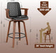 Swivel Bar Stools Set of 3, 26 Inch Bar Height Barstools with Arms and High Back, Upholstered PU Leather Counter Height Stools with Bentwood Wood Frame and Legs for Kitchen Island, Black