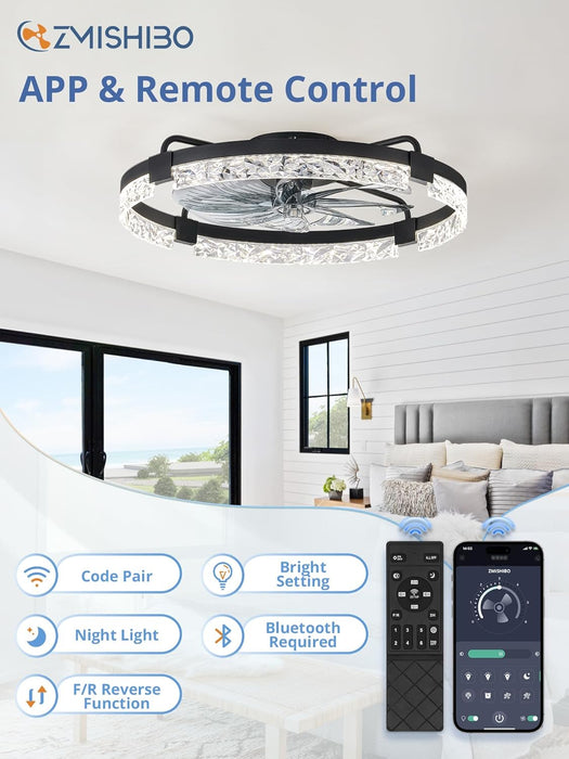 Ceiling Fans with Lights and Remote, 24 Inch Flush Mount Fan Light, 6 Speeds, 3CCT, Dimmable, Low Profile Ceiling Fan, Modern Ceiling Fan with Light for Bedroom and Living Room, Black