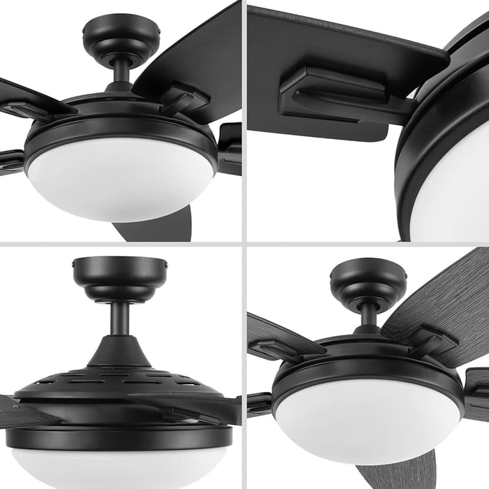 Ceiling Fans Carmel, 48 Inch Contemporary Indoor LED Ceiling Fan with Light, Remote Control, Dual Mounting Options, Dual Finish Blades, Reversible Motor - 51912-01 (Black)
