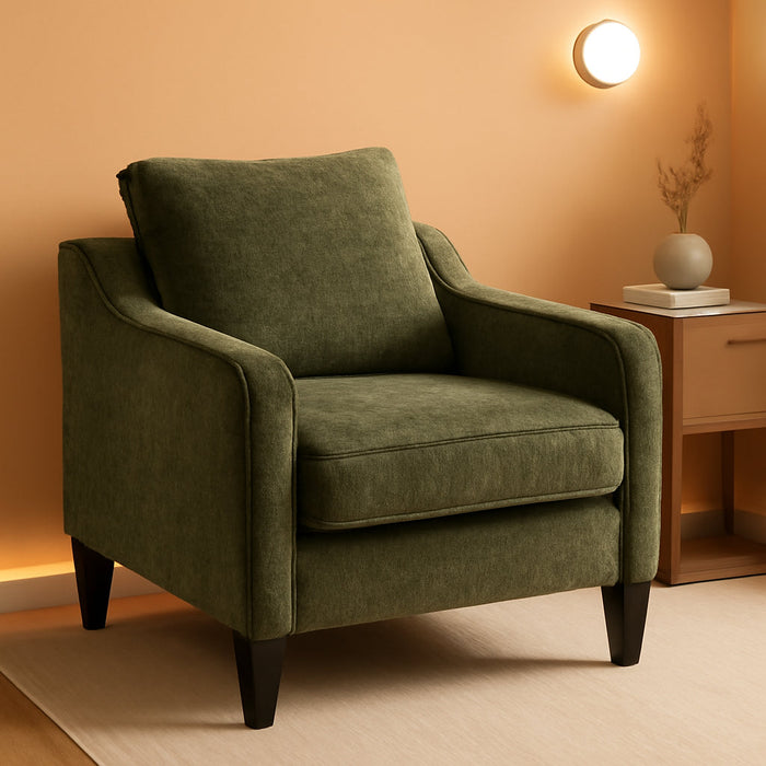 AC2 Accent Chair for Living Room, Comfy Chenille Upholstered Armchair, Mid Century Modern Bedroom Chair for Adults, Stylish Reading Side Sofa with Padded Back & Removable Cover (Green)