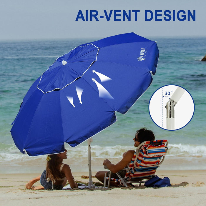 8 Feet Large Beach Umbrella with Sand Anchor Heavy Duty High Wind Portable Outdoor Umbrellas UV 50+ Protection Air Vent Tilt Patio Garden Pool