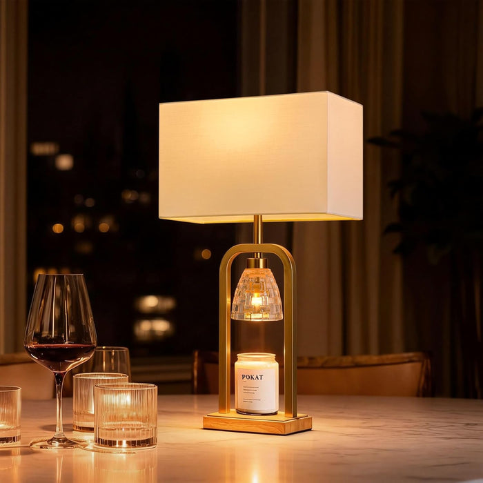Electric Candle Warmer Lamp Gold, Candle Lamp Warmer with Timer Dimmer, Wax Light Warmer Lamp for Jar Candles, Modern Table Lamp for House Warming New Home Decor Bed Living Room, Bulb Included