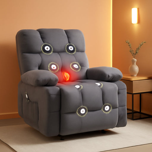 Massage Rocker Recliner Chair with Heat and Vibration Ergonomic Rocking Lounge Chair for Living Room Comfy Overstuffed Recliner with 4 Side Pockets,2 Cup Holders, USB Charge Port, Grey