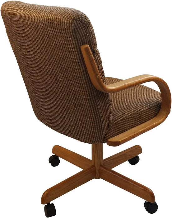 Casual Rolling Caster Dining Chair with Swivel Tilt in Oak Wood with Caramel Fabric Seat and Back (1 Chair)