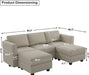 Modular Sectional Sofa U-Shaped, Velvet, Grey