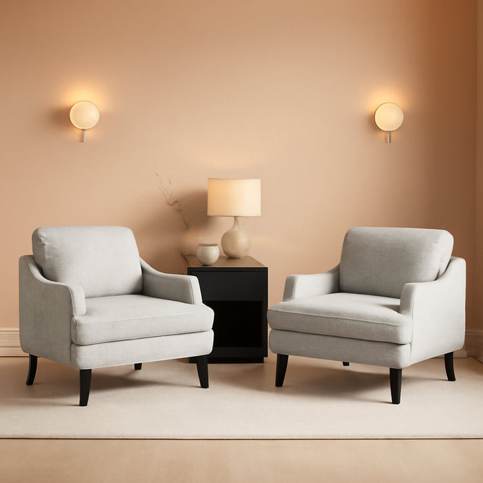 Linen Fabric Accent Chairs Set of 2, Grey Modern Upholstered Armchair, Comfy Sofa Chair Living Room Bedroom Furniture for Apartment