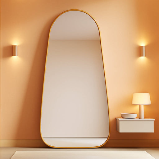 Full Length Mirror, 76"X36" Floor Mirror with Stand,Standing Hanging Leaning Irregular Mirrors for Bedroom Living Room Entryway,Tear Drop Style,Golden