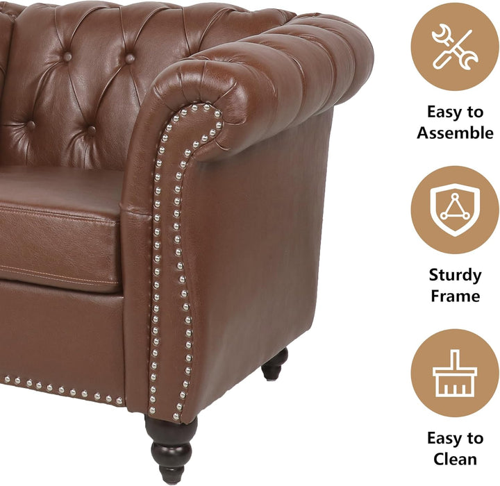 3 Piece Living Room Set, Sectional Chesterfield Sofa Chair Contemporary Upholstered Leather Loveseat Couch Sets for Living Room, Bedroom, Office