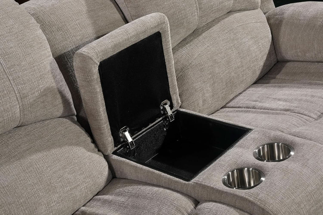 Soft Microfiber Reclining Sofa Set, Drop down Table, Cupholder Console, Living Room Set, Sofa Loveseat Glider Chair 8018M (Light Grey, Sofa+Loveseat)