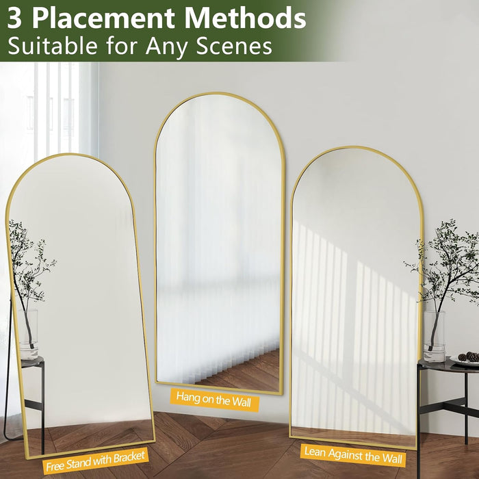 76"X34" Arched Gold Mirror Full Length, Gold Standing Floor Mirror