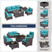 7 Pieces Patio Furniture Set, Rattan Outdoor Conversation Sets W/43In Propane Fire Pit Table and 4 Inch Cushion(Blue)