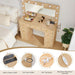 Fluted Vanity Desk with Mirror and Lights, Power Outlets, Modern Wood Vanity Desk Makeup Table with 11 Drawers, 3 Color Modes Dressing Table with Storage for Bedroom, Living Room, Natural