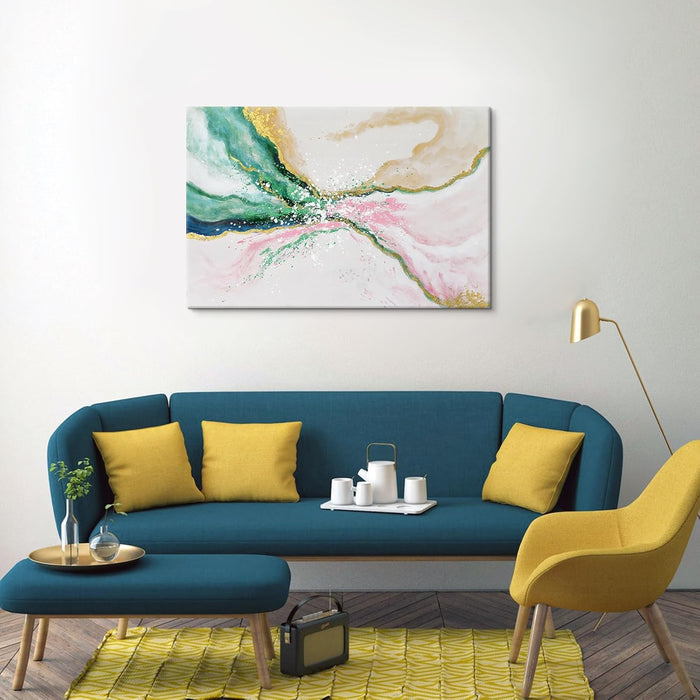 Green Abstract Wall Art for Living Room Modern Pink and Gold Emerald Green Marble Artwork Painting Canvas Bedroom Office Home Office Wall Decor 36" X 24"