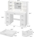 Vanity Desk with Mirror, LED Lights and Power Outlet Makeup Vanity Table with 7 Drawers and 6 Storage Shelves Dressing Table for Bedroom Dressing Room (White)