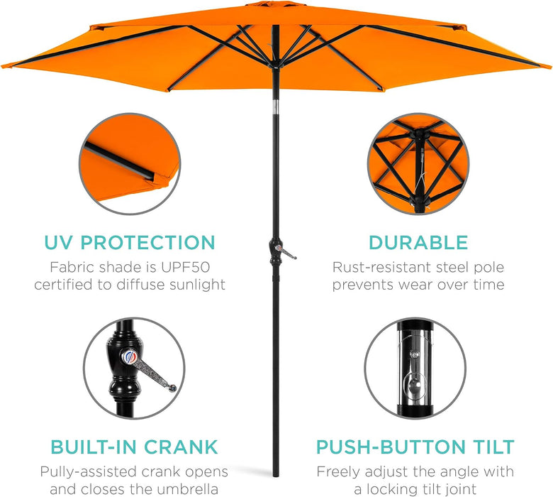 10Ft Outdoor Patio Umbrella, Outdoor Table Umbrella, Yard Umbrella, Market Umbrella with 6 Sturdy Ribs, Push Button, Tilt and Crank - Orange