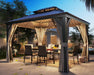 10'X12' Hardtop Gazebo with Nettings and Curtains, Waterproof Permanent Heavy Duty Double Hard Roofs Gazebos with Brown Aluminum Frame for Lawn, Party