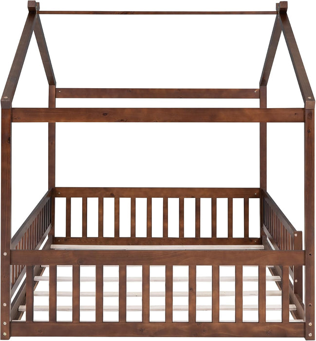 Full Size Montessori Playhouse Bed Frame WalnutFinish