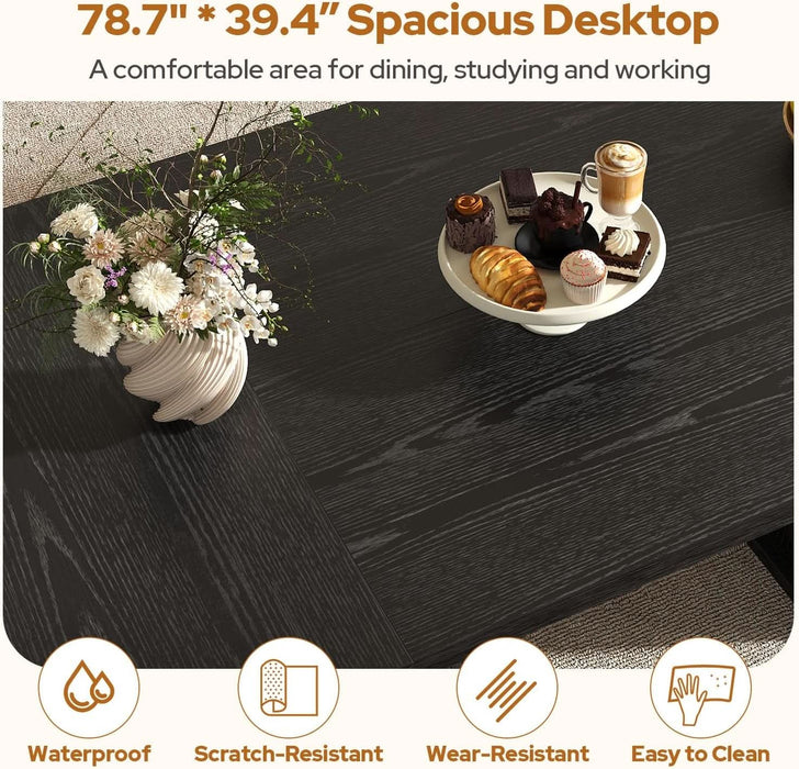 78.7" Rectangular Dining Table for 6/8/10, Kitchen Dinner Table, Black