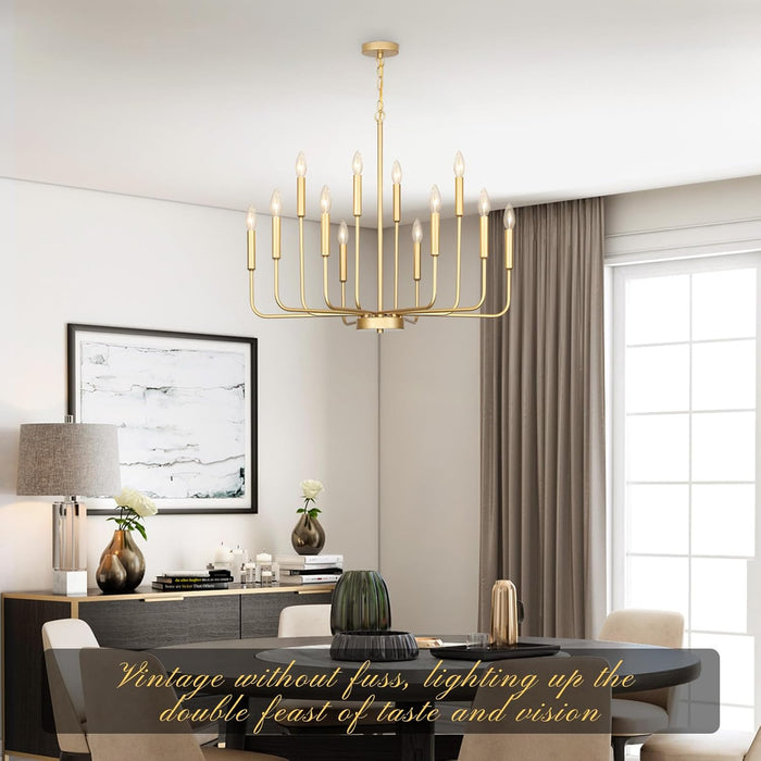 Gold 32-Inch 12-Light Chandelier Dining Room Fixture