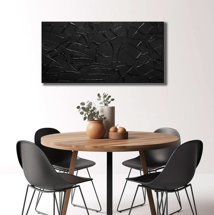 Large Hand Painting 3D Textured Canvas Wall Art for Living Room, Neutral Abstract Black Minimalismt Painting Handmade Picture Artwork Wall-Decor for Bedroom Office, Size 40X20 Inches