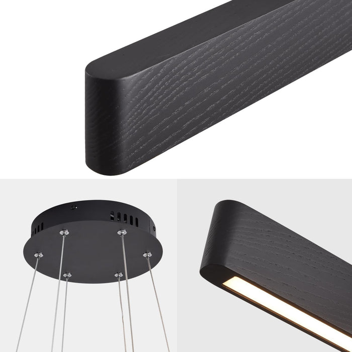 Black 3-Light Solid Wood Linear Pendant Chandelier