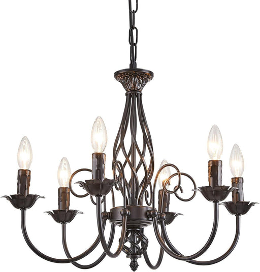 6 Lights Vintage Black Chandelier for Dining Room, Living Room Farmhouse Rustic Pendant Light Fixture Metal French Country Hanging Lamp for Bedroom Hallway Kitche Foyer, Matte Black E12 Base, 22 Inch.