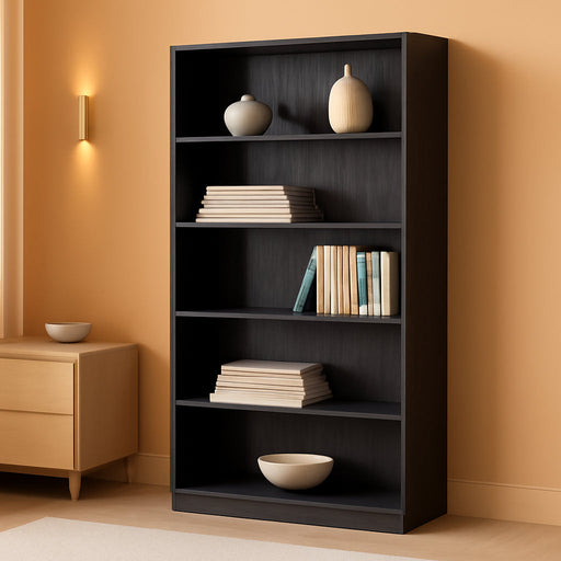 Ebony Black Freestanding Six Tier Bookcase Shelving