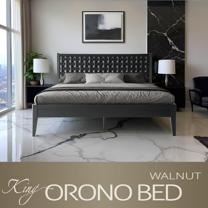 King Size Bed Frame, Solid Wood Platform Bed with Headboard & Footboard, 12 Sturdy Slatted, Central Metal Legs, Easy Assembly, Anti-Slip & Noise-Free, No Box Spring Needed, Ebony Oak Finish ORK-35