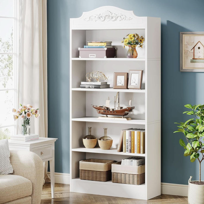 73 Inch Tall 5 Tier White Bookshelves, Modern 5-Shelf White Library Bookcase with Shelves, Freestanding Etagere Shelving Unit for Living Room/Home (1)