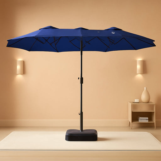 15Ft Extra Large Outdoor Patio Umbrella with Base Included, Haze Blue
